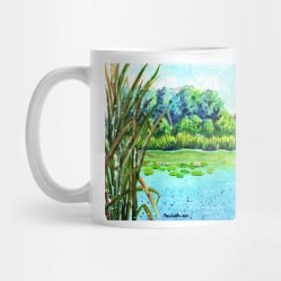 Cottage by the lake in watercolors Mug